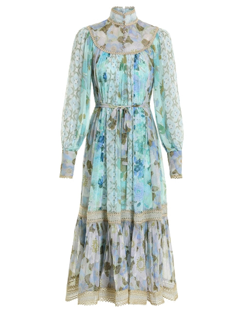 【Zimmermann】LUMINOSITY BILLOW DRESS ビロー ミディ Illuminate Drawn Billow Dress Mint Hibiscus Online | Zimmermann