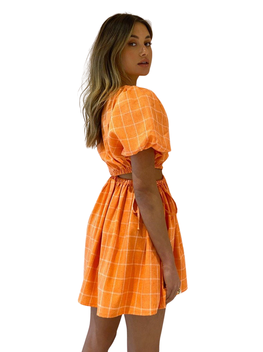 orange plaid mini dress Hire By Nicola Gabriella Asymmetrical Plaid Mini Dress Orange