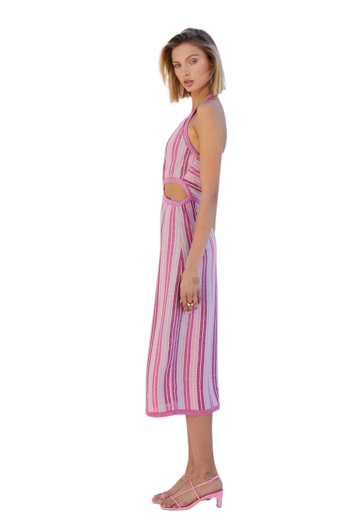 Beck Halter Cut Out Dress Fuchsia Metallic Her Style AU Beck Halter Cut Out Dress Fuchsia Metallic Her Style AU